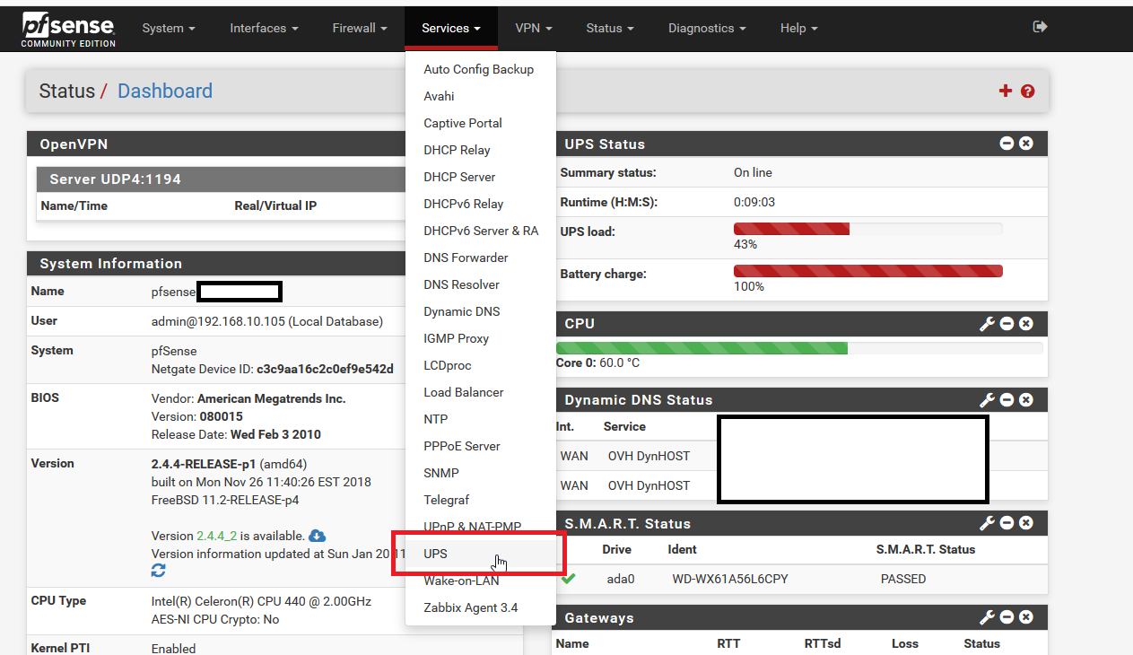 N.U.T - UPS Monitoring via PfSense / Grafana